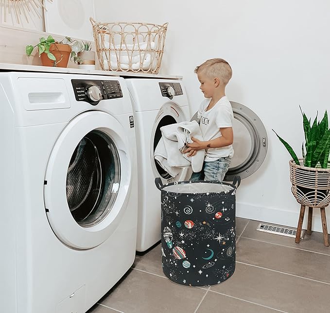 Round Black Planet Laundry Hamper Storage Basket Organizer Hamper Storage