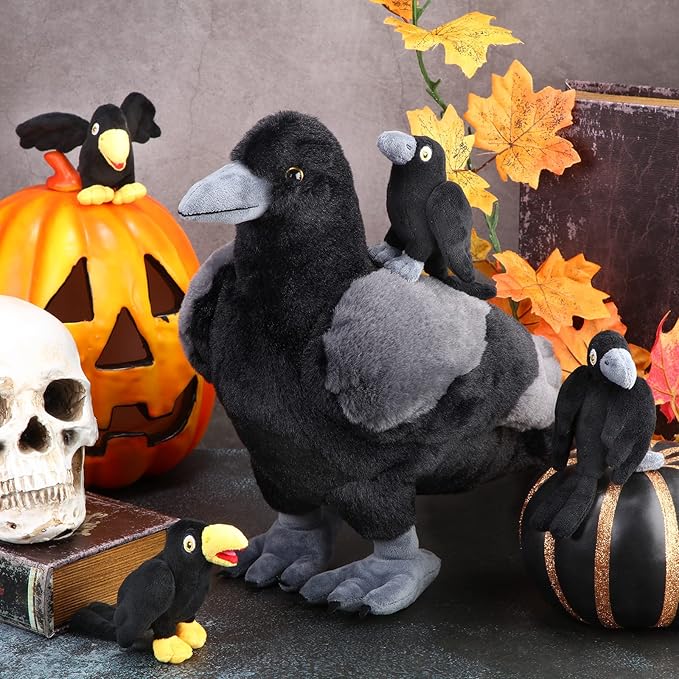 HyDren 5 Pcs Black Bird Plush Toy Set 14 Inch 4 Small