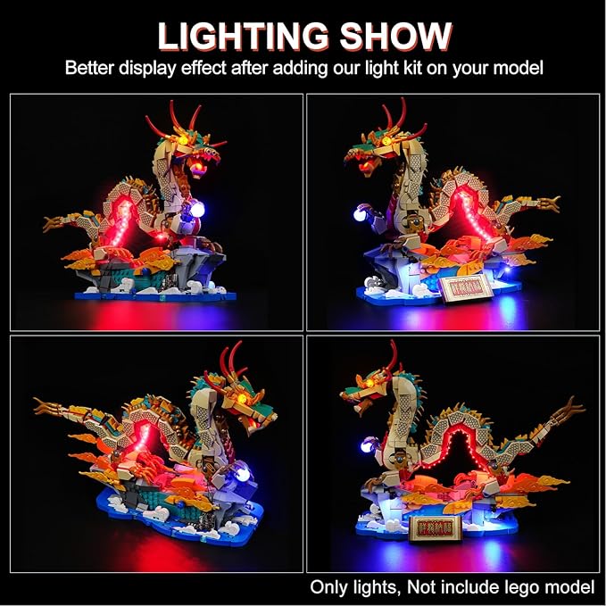 LED Lighting Kit for Lego Auspicious Dragon, LED Light Compatible 80112 Building