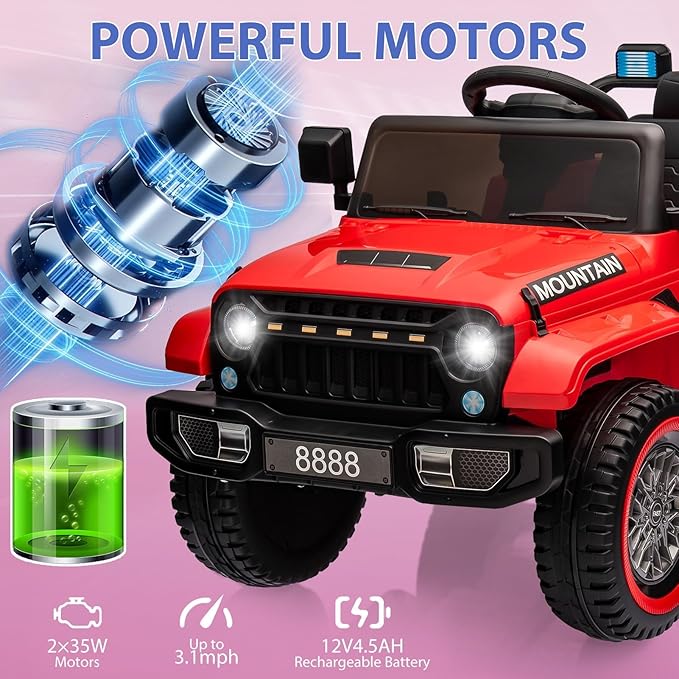 Hetoy Kids Ride On Truck Car, 12V Battery Powered Electric Car w/Parent Remote Control 3 Speeds,