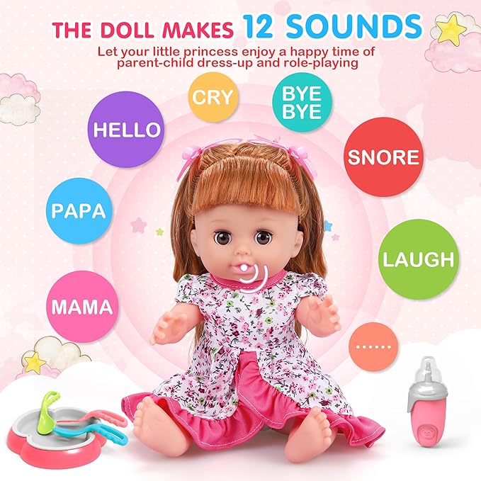 Baby Doll Toys Set, 14" Doll Toys 25Pcs Doll 3 4 5 6+