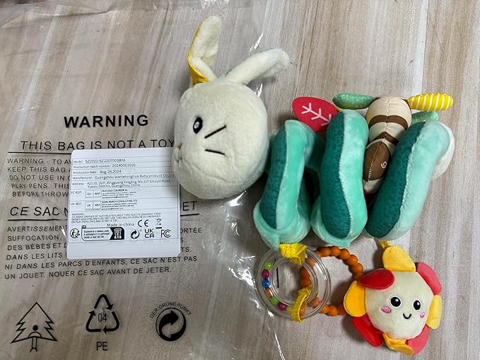 Koty Car Seat Toys, Infant Spiral Plush Toys, Baby Stroller Toys Hanging Crib Activity Toy for CarSeat Crib Bed Stroller, Rabbit Hanging Rattle Gifts for Babies 0-6 Months(Rabbit)