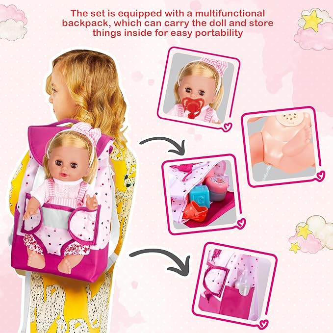 Baby Care & Hair Salon Doll Toy Set, 35PCS Doll Playset 14'' Baby 3 4 5 6+