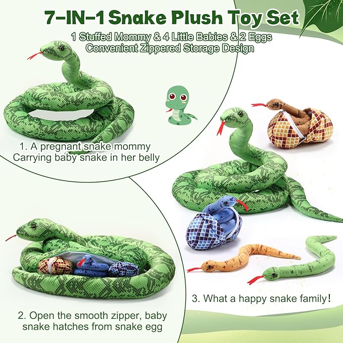 Hiboom 7 in 1 Snake Plush Toys 118 Inch Giant