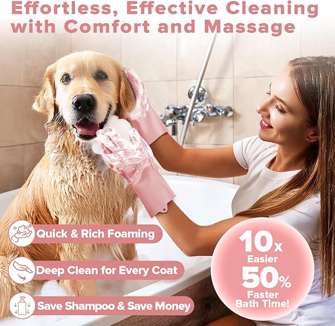 6PCS Pet Grooming Kit | Dog Washing Gloves | Dog Bath Brush | Dog Bath Gloves | Dog Shampoo Brush | Pet Grooming Gloves | Cat Bathing Supplies | Dog Bath Supplies (Light Pink)