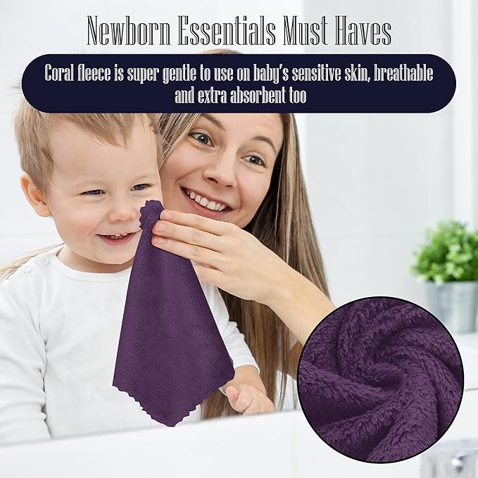 32 Pack Baby Washcloths - Luxury Coral Fleece 10x10 Inch