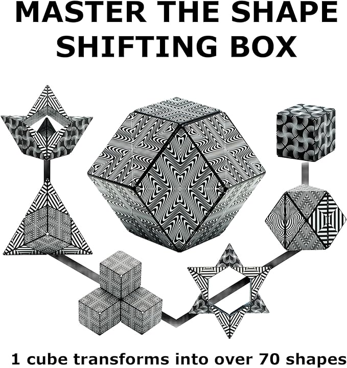SHASHIBO Shape Shifting Box - Award-Winning, Patented Fidget Cube w/ 36 Rare Earth Magnets 70 Shapes, 4 pack)