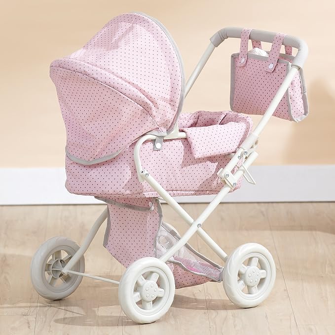 Olivia's Little World Buggy-Style Baby Doll Stroller with Retractable Canopy, Storage Underneath