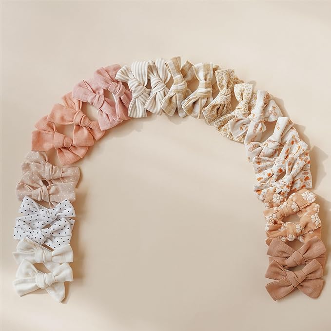 Niceye Baby Hair Clips - 24 Pcs Fully Lined Hair Bow Clips for Fine Hair Cotton Tiny Hair Barrettes for Infants, Toddlers