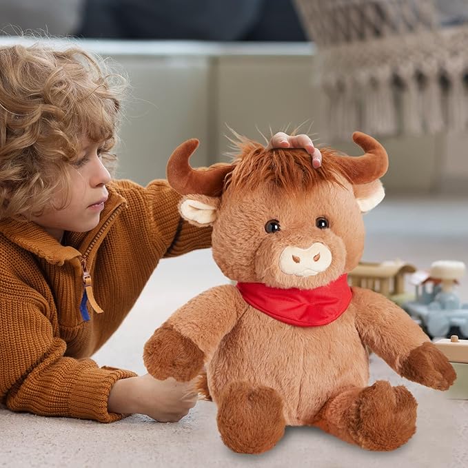 Houwsbaby 12" Highland Cow Stuffed Animal Scottish Highland Cow Plush Toys for Babies,Kids