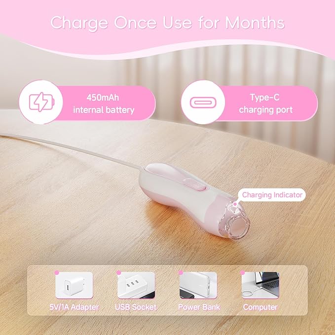 Baby Nail Trimmer Electric, 15 in 1 Baby Nail Clippers for Gentle Nail Care, Rechargeable Baby Nail File Electric with Light &15 Grinding Pads for Infant Toddler, Pink