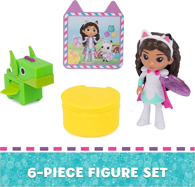 Gabby's Dollhouse, Knight Gabby Toy Figure Set with Surprise Toy and Mini Dragon Pal 3 and