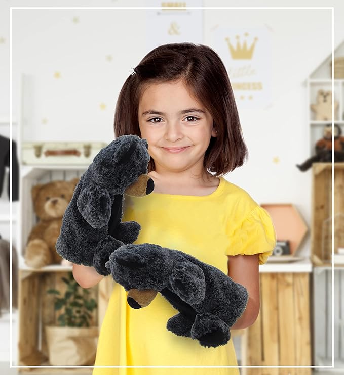 DolliBu Black Bear Plush Hand Puppet for Kids - Soft Plush Stuffed Animal Hand Puppet Toy, Puppet Show Games Puppet Theaters for Kids