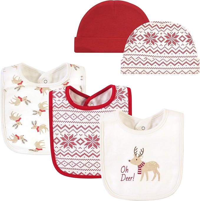 Hudson Baby Unisex BabyCotton Bib and Headband or Caps Set