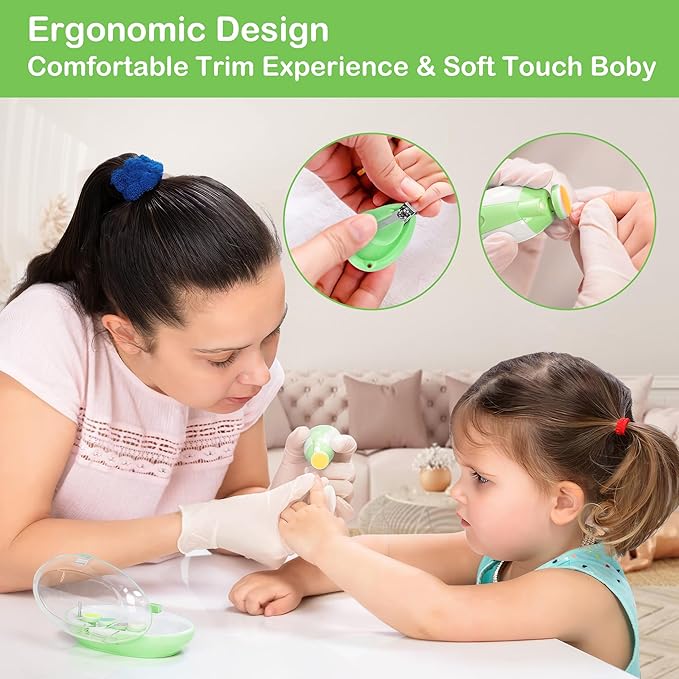 OTTOLIVES Baby Nail Trimmer Electric Newborn Toddler, Safe Baby Nail Clippers Set with Light and 6 Replacement Heads, Baby Nail File Trim Polish Toes Fingernails Care Infant Essentials(Green)