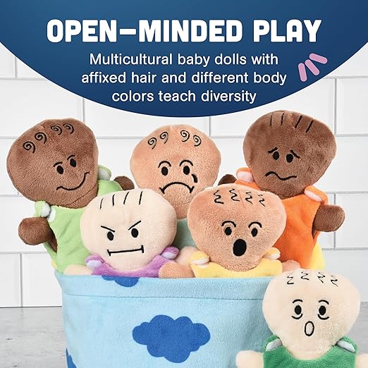 Constructive Playthings 6-Piece Expression Plush Baby Dolls Set for Social Emotional Learning, Plush Multicultural Sensory Cloth Babies Toy Set