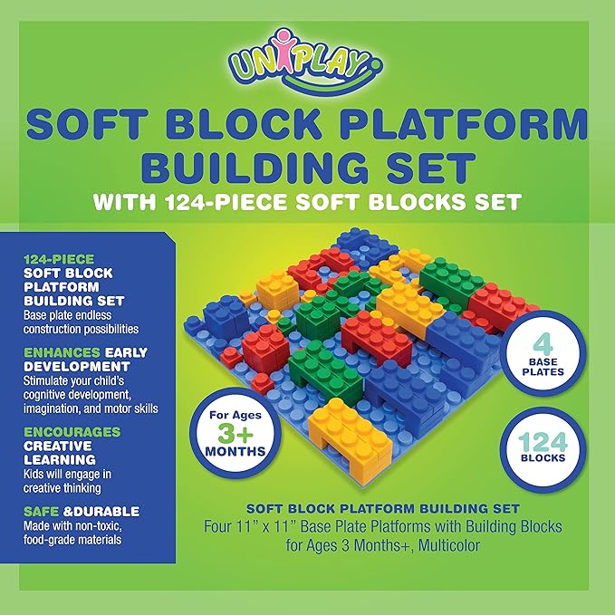 UNiPLAY Platform Soft Building Blocks — Educational Sensory Stacking Blocks, 11 x 11 Inch 3 Months (124-Piece Set)