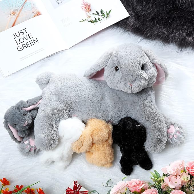 HyDren Nursing Bunny Stuffed Animal Plush Toys 15 Inch Plush 4 Stuffed