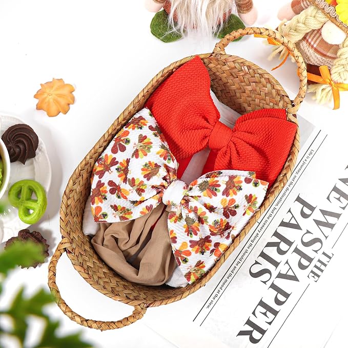 YanJie Thanksgiving Baby Headbands Turkey Printed Bows Newborn Hair Bows
