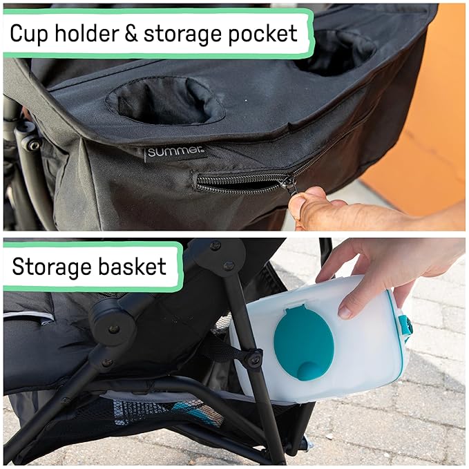 Summer by Ingenuity 3D Mini Convenience Stroller – Lightweight Stroller with Compact Fold, Multi-Position Recline, Canopy with Pop Out Sun Visor and More – Umbrella Stroller for Travel and More, Gray