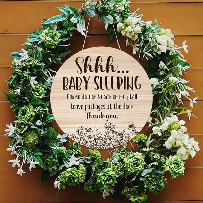 Shhh... Baby Sleeping Hanging Sign Plaque, Do Not Knock Or Ring The Bell 12In