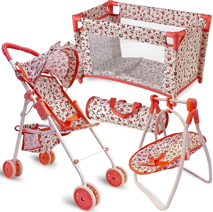Baby Doll Accessories Set - 3-1 Baby Doll Furniture Set with Baby Doll Stroller, Baby Doll Crib 18” Doll 18" Dolls