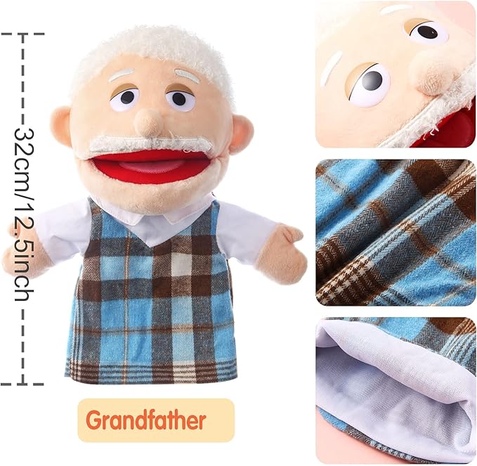 1 Pcs Family Hand Puppets 12 Inch Grandparents, Mom & Dad