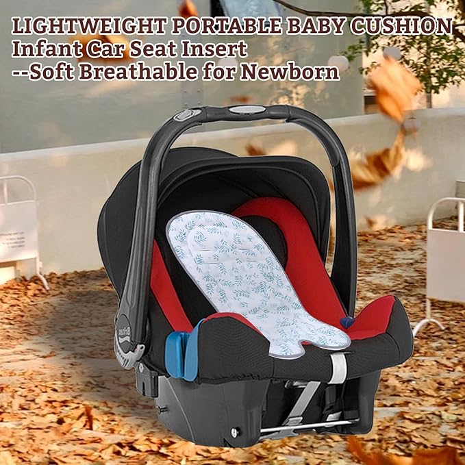Infant Car Seat Insert-Dining Chairs Pad,Safety Seats and Baskets Insert-Reversible Sandwich Honeycomb and Cotton, Baby Stroller Cushion for Newborn,65 * 35CM,1Pack(Blue Leaves)