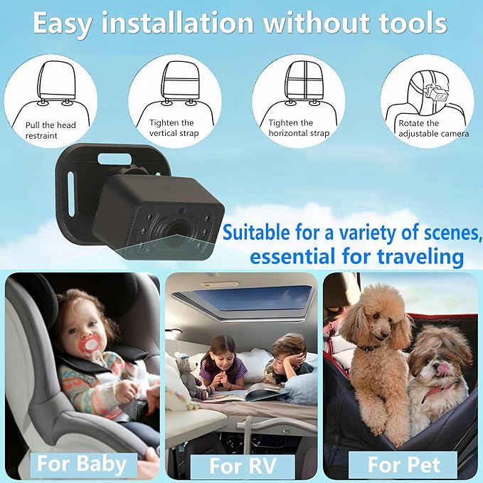 YIMU Baby Car Camera for Backseat: Rear-Facing Infant Back seat Camera Baby with HD 1080P, Easy Setup, Crystal-Clear Night Vision, and 360° Rotation(KB72 with USB Power Cord)
