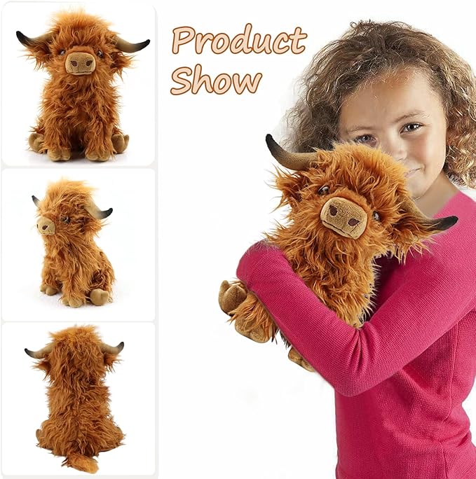 Highland Cows Stuffed Animal Realistic Scottish Cow Plush Toy Soft 10.8 Inch)