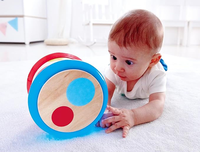 (Baby Drum) - Hape Baby Drum Colourful Rolling Drum Musical Instrument Toy For Toddlers, Rhythm & Sound Learning (E0333)