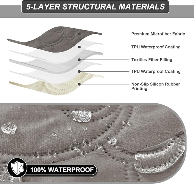 100% Waterproof Recliner Chair Cover, Recliner Chair Covers for Reclining Chair, Non-Slip Fabric Recliner Couch Cover for Living Room, for Pets Kids Protector, Washable (Light Gray, 23"Recliner Chair)