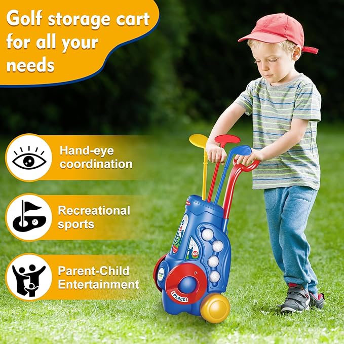 Toddler Golf Clubs Set with Putting Mat,Kids Golf Cart Toys for 3 4 5 Years Old Boys Girls