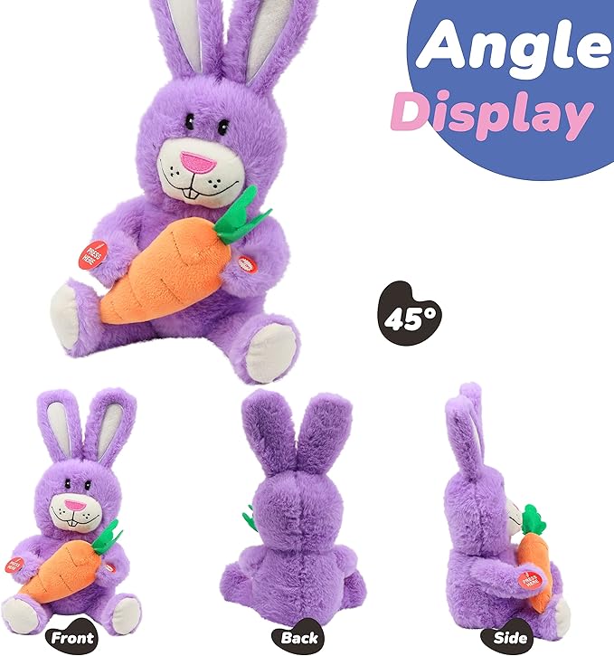 Hopearl Talking Singing Bunny Repeats What You Say Rabbit Musical Shaking Head Electric Interactive Animated Toy Speaking Plush Buddy Gifts for Toddlers, Purple 15''
