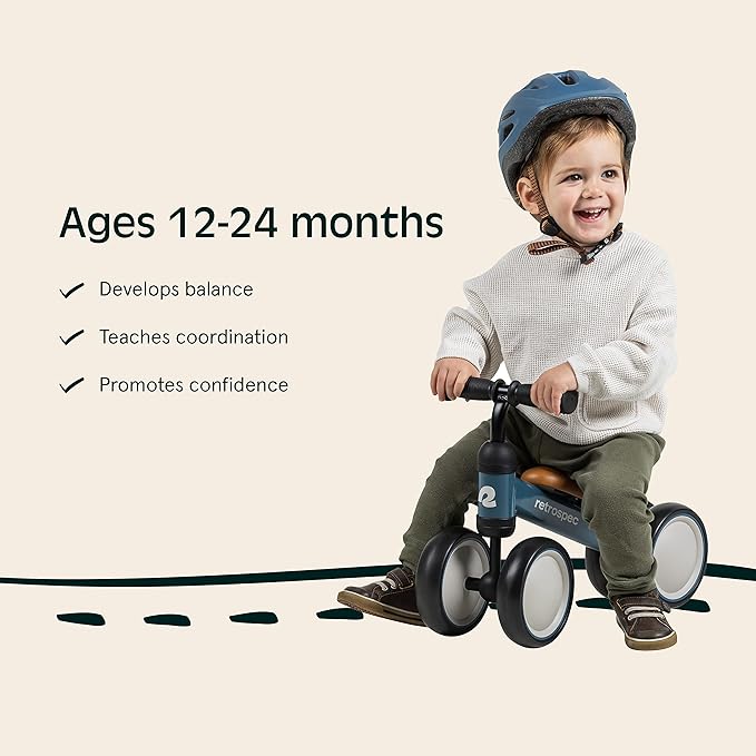 Retrospec Cricket Baby Walker Balance Bike with 4 Wheels 12-24 Months 1 Year