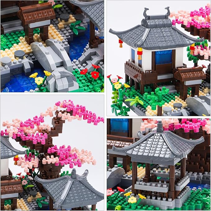 Cherry Blossom Bonsai Tree House Building Block Sets 3320PCS Chinese Architecture of Peach Blossom Micro Mini Building Set Toy Gift for Kids Adults