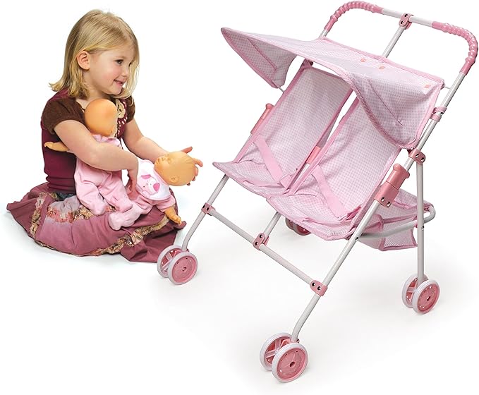 Badger Basket Toy Doll Folding Double Umbrella Stroller with Canopy 18 inch