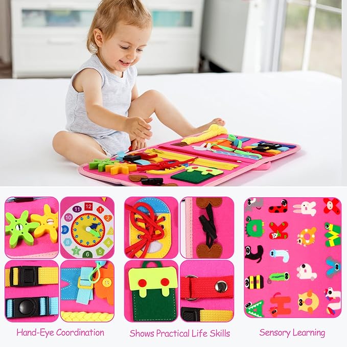 Busy Board for Toddlers, Montessori Toys Developing Sensory Activity Book 3-12 Year