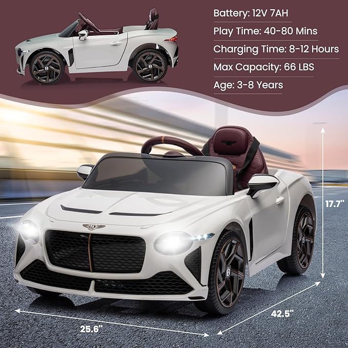 Hetoy Kids Ride On Car, Licensed Bentley Bacalar 12V Electric Vehicles w/Parent Remote Control 3 Speeds,