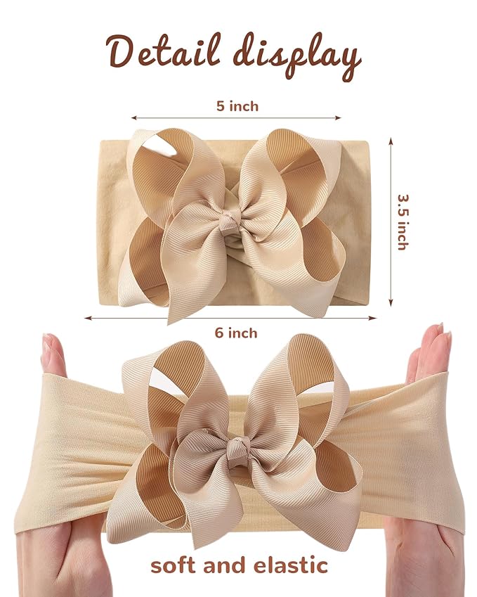 doboi 6PCS Baby Girl Headbands - Ribbon Bow Nylon Hair Accessories for Infants, Newborns