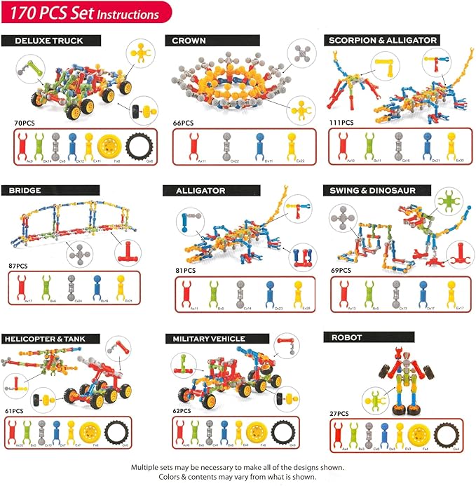 Kids Building Kit STEM Toys Building Blocks Toy Educational Construction 3-8 Best (STEM-170PCS)