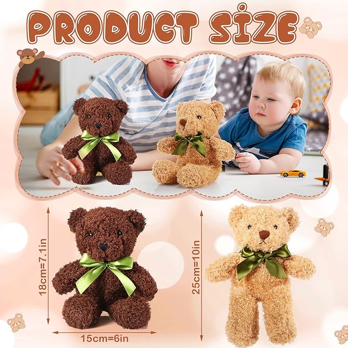 HyDren 6 Pcs Bears Bulk Stuffed Animal Small Bears Baby Shower Bears Plush Toys Employee Appreciation Easter Graduation Gifts(White, Brown