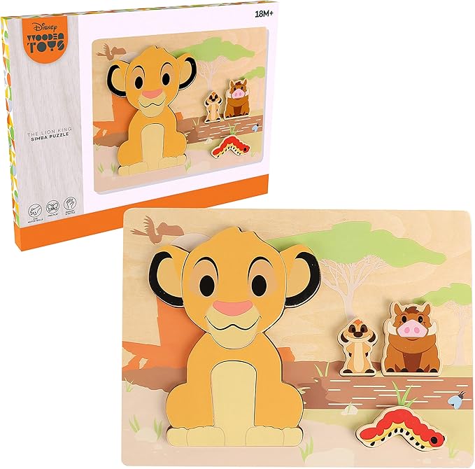 Just Play Disney Wooden Toys Simba 9-Piece Puzzle, The Lion King 18 Month