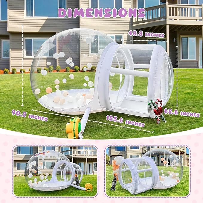 Bubble Dome Inflatable Bubble Clear House, 10FT Bubble with UL Blower&Pump 13FT