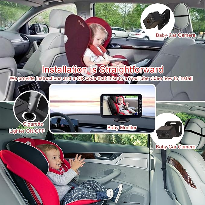 YIMU Baby Car Camera for Backseat: Rear-Facing Infant Back seat Camera Baby with HD 1080P, Easy Setup, Crystal-Clear Night Vision, and 360° Rotation(KB72 with USB Power Cord)