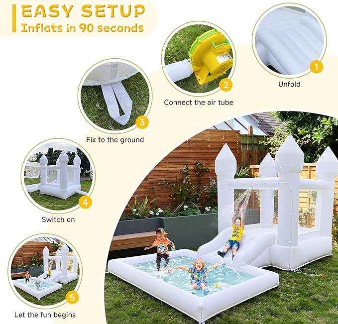 Inflatable Water Slide Bounce House for Kids Inflator Included, Blow