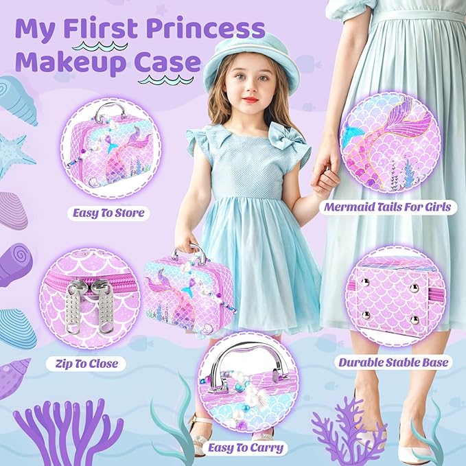 INNOCHEER Pretend Makeup for Toddlers Toys, Fake Makeup Mermaid Toys for Girls Purse 3 4 5 6 7+ Year