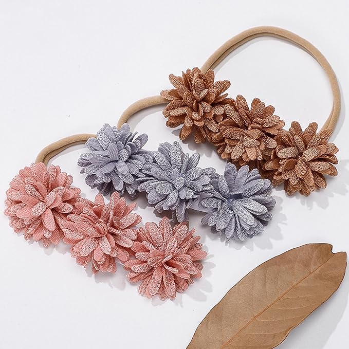 3pcs Soft & Stretchy Nylon Hairband Set for Baby Girls, Floral Headbands