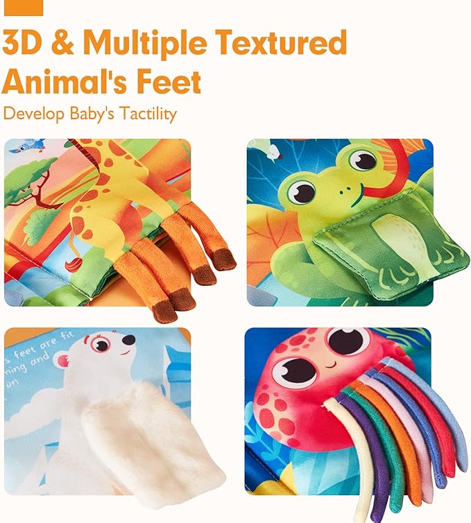 hahaland Baby Books 0-6 Months - 2 PCS Sensory Montessori Toys for Babies 0-6 Months with Crinkle Squeaky Sounds, Mirrors