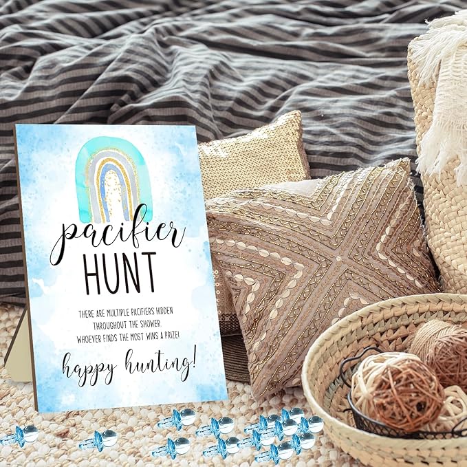 Pacifier Hunt Game for Baby Shower, Baby Shower Game Sets 50 Blue